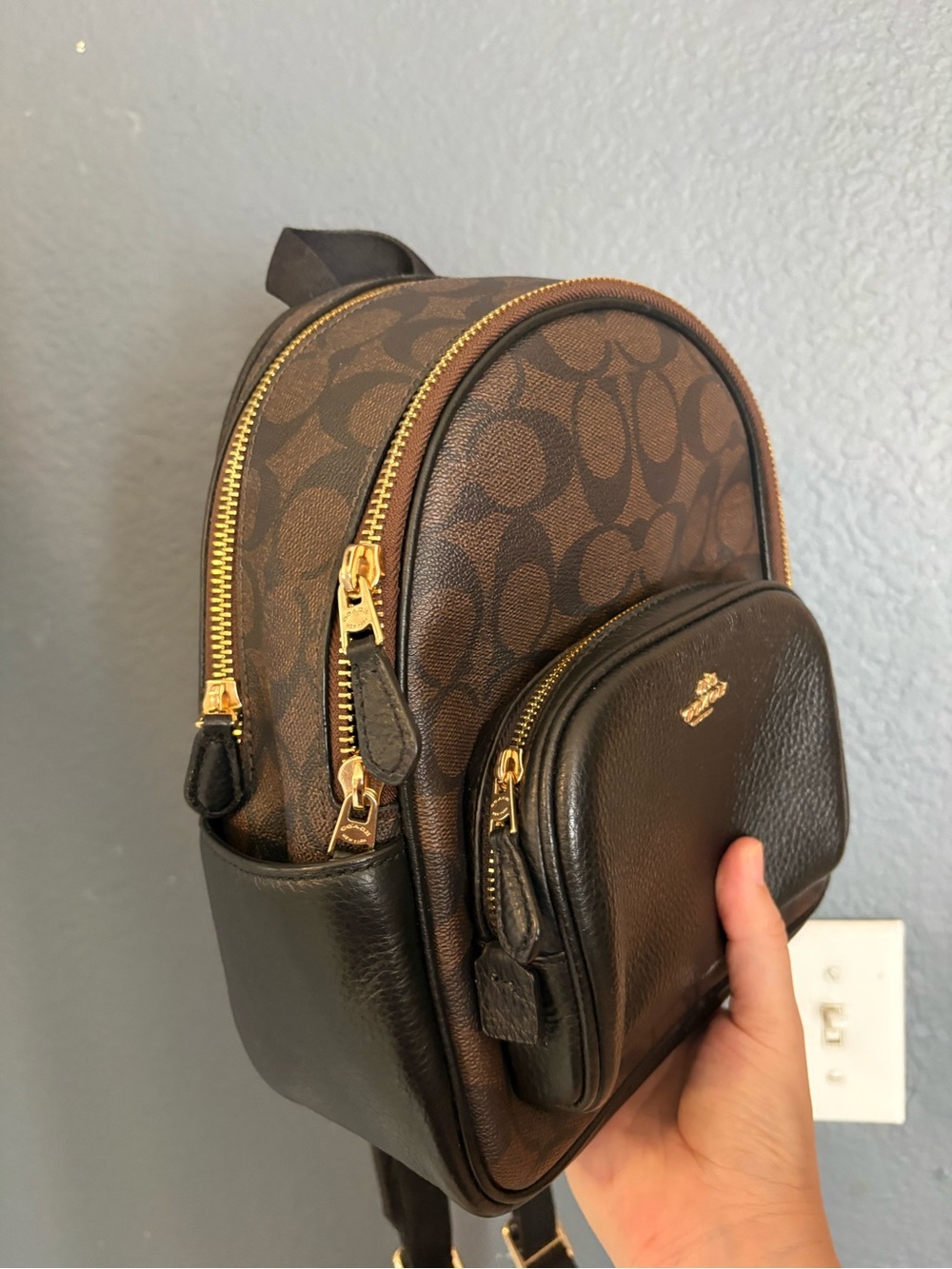 Coach Mini Court Brown Signature Canvas and Black Leather Mini Backpack - Picture 2 of 6
